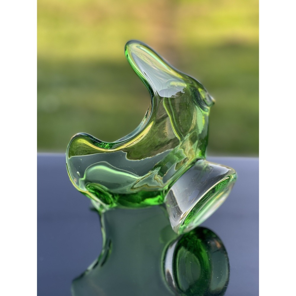 Vintage Art Glass Handkerchief Candy Bowl Pedestal Green Clear Base Epic Finger‎ - Picture 7 of 16